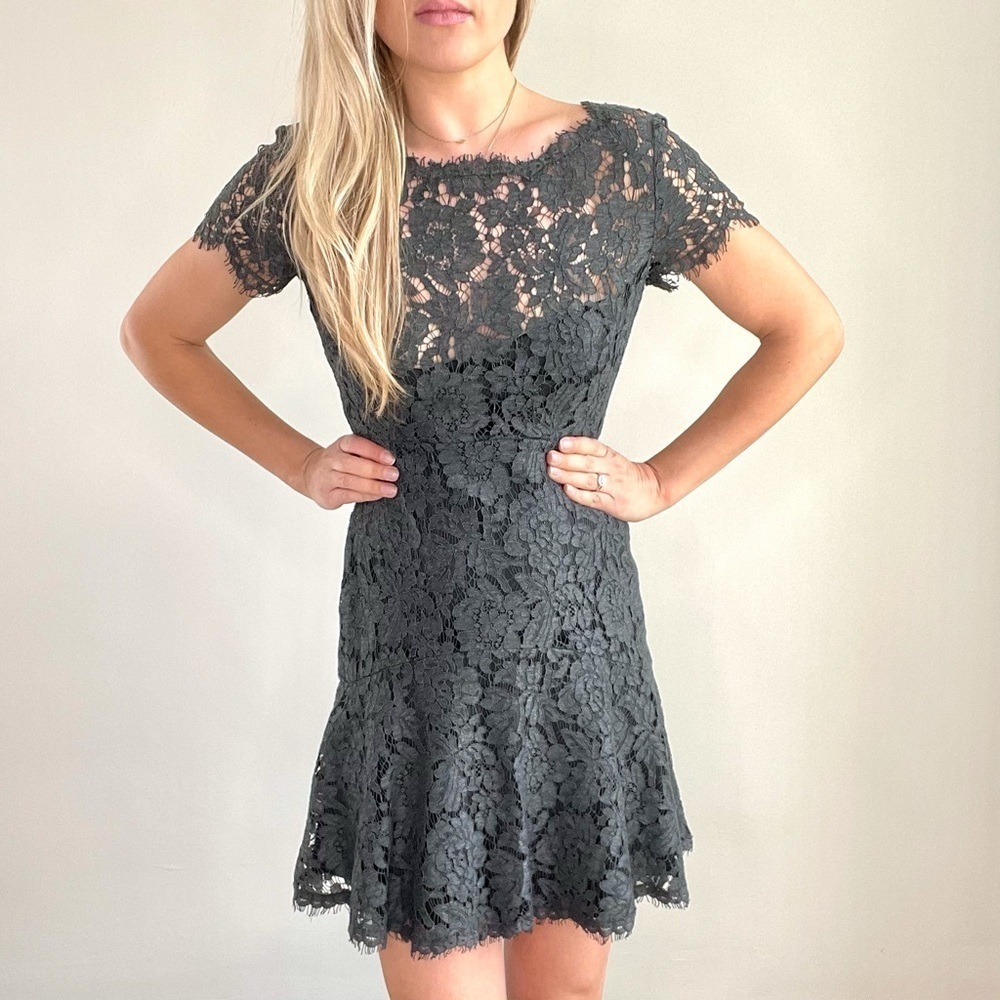 Diane Von Furstenberg Charcoal Gray Lace Fit-and-Flare Dress
